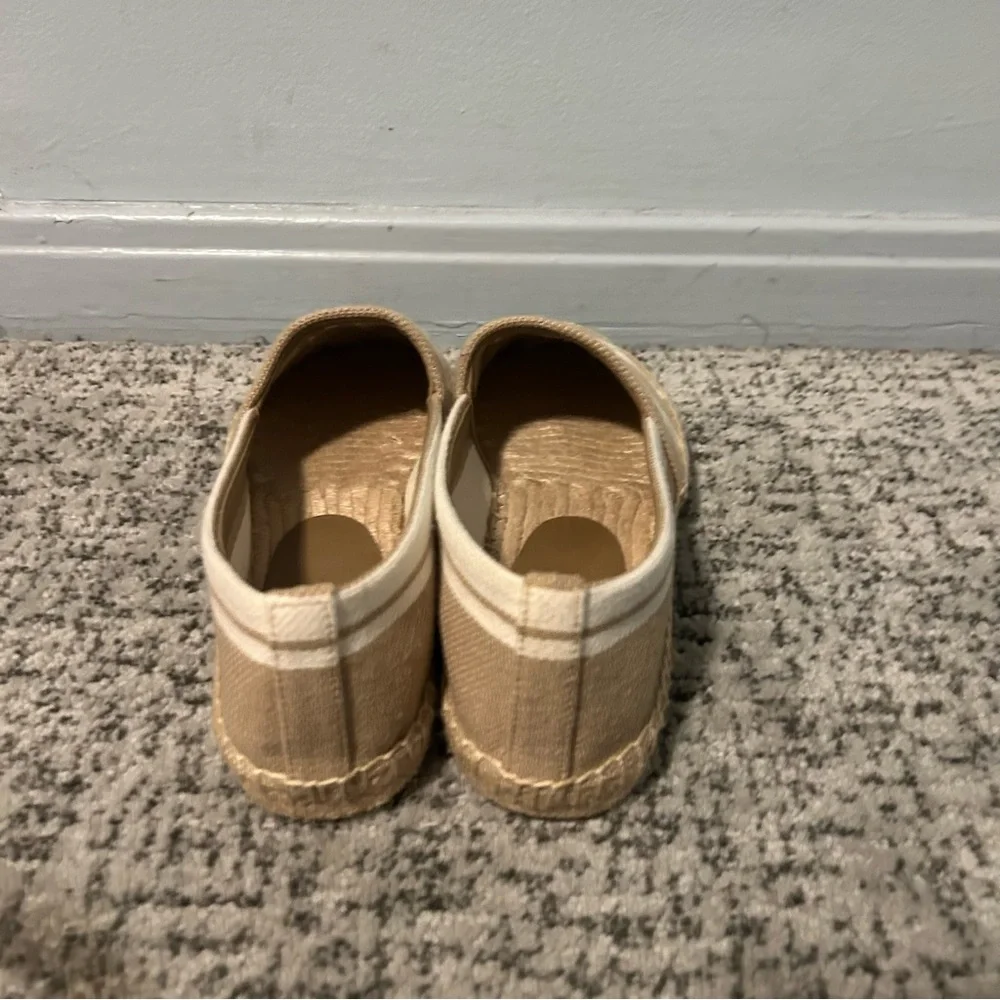 Tory Burch Cammello/Ash White Double T Jacquard Espadrille Flats Size 9